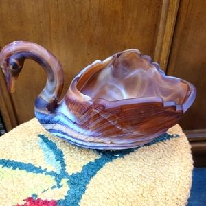 Vintage imperial glass chocolate slag glass open candy dish swan.